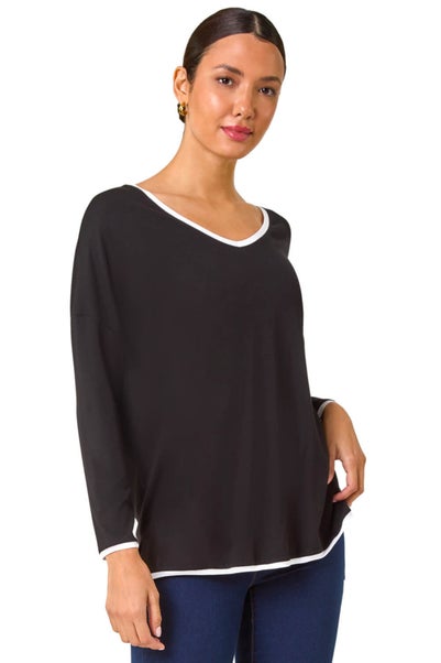 Roman Black Contrast Trim Tunic Top