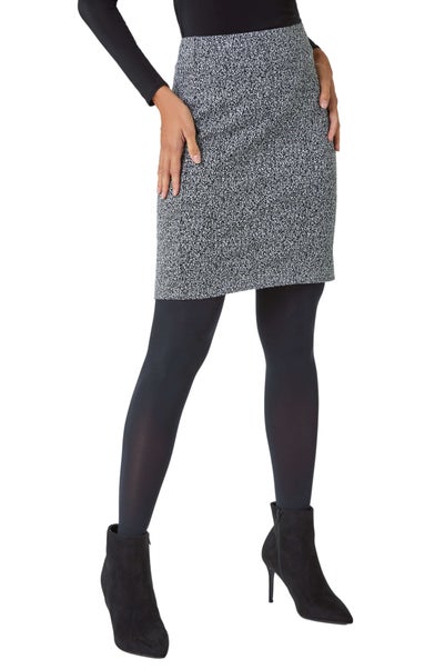 Roman Grey Smart Textured Elastic Waist Stretch Skirt