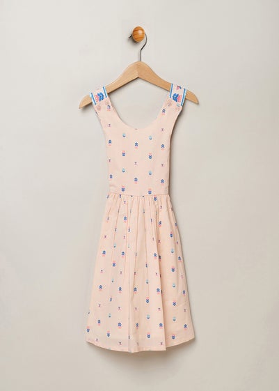 Miss Pink Skater Dress with Floral Print and Cross Over Straps