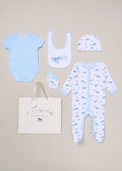 Rock a Bye Baby Blue Plane Print 5-Piece Hanging Gift Set