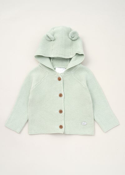 Rock a Bye Baby Green Hooded Bear Cotton Knit Cardigan