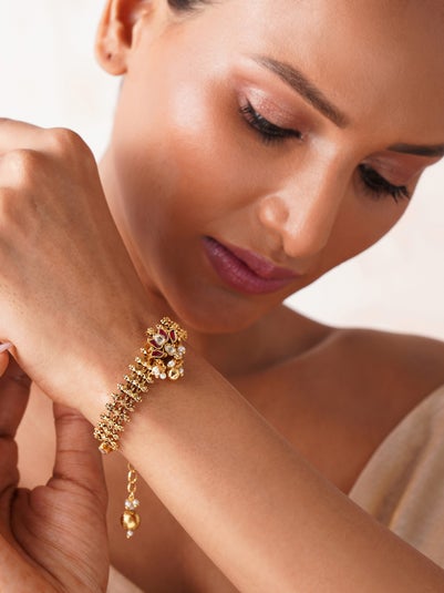 Women Gold Gold Tone Brass Cuffs & Bracelet