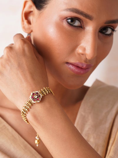 Women Gold Gold Tone Brass Cuffs & Bracelet