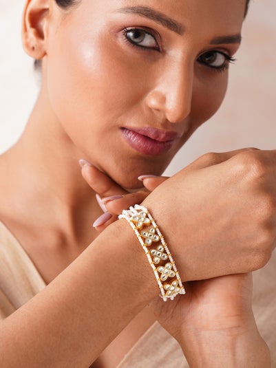 Women Gold Gold Tone Brass Cuffs & Bracelet