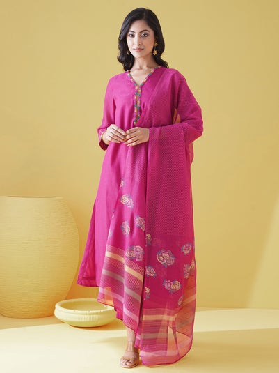 Women Pink Cotton Silk Collection Dupatta