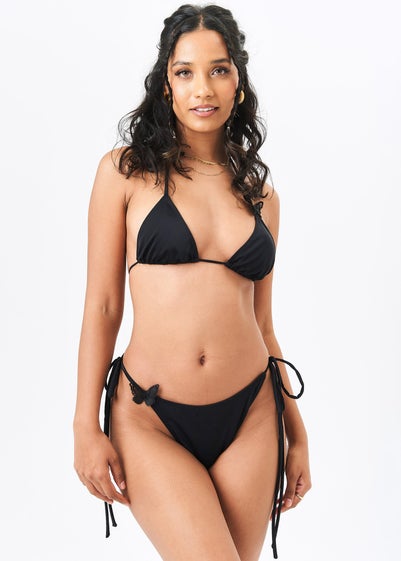 Gini London Black Butterfly Detail Tie Side Bikini Bottoms