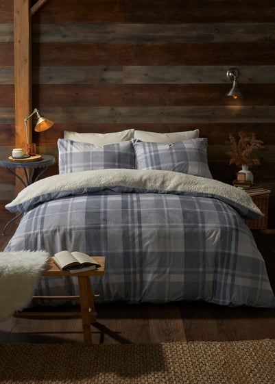 Fusion Snug Mulford Check Grey Plush Duvet Cover Set