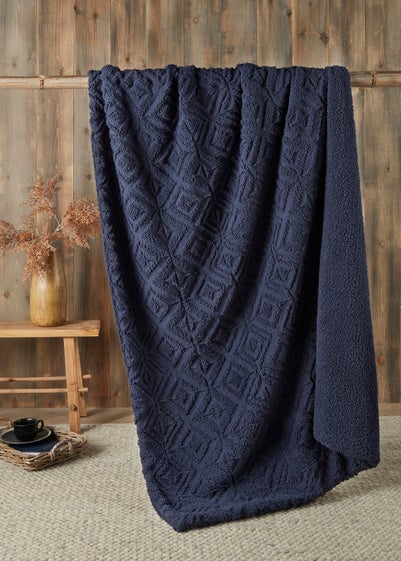 Fusion Snug Romo Navy Pinsonic Fleece Throw (130x180cm)