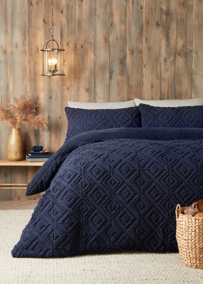 Fusion Snug Romo Navy Pinsonic Fleece Duvet Cover Set