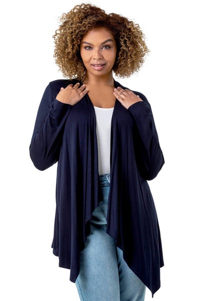 Roman Navy Curve Waterfall Front Jersey Cardigan