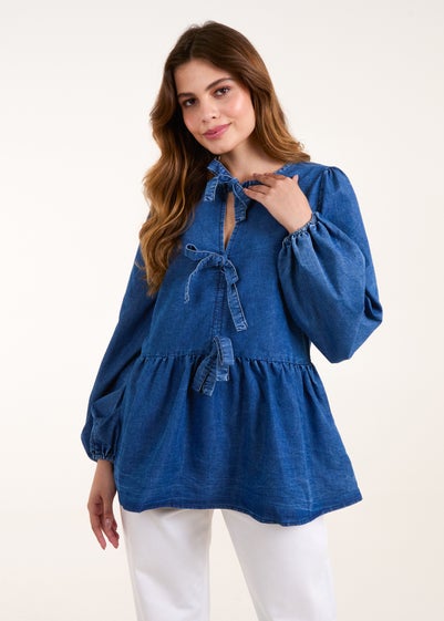 Blue Vanilla Denim Tie Front Chambray Blouse