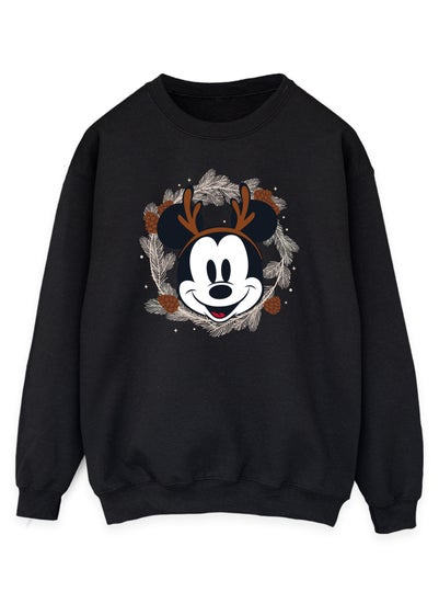 Disney Mickey Mouse Reindeer Wreath Men Black Sweatshirt