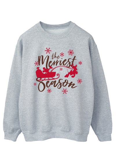 Disney Mickey Mouse Sleigh The Merriest Season Women Heather Grey Sweatshirt