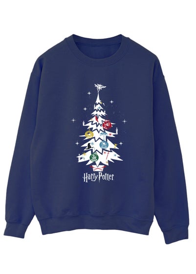 Harry Potter Christmas Tree Women Navy Sweatshirt