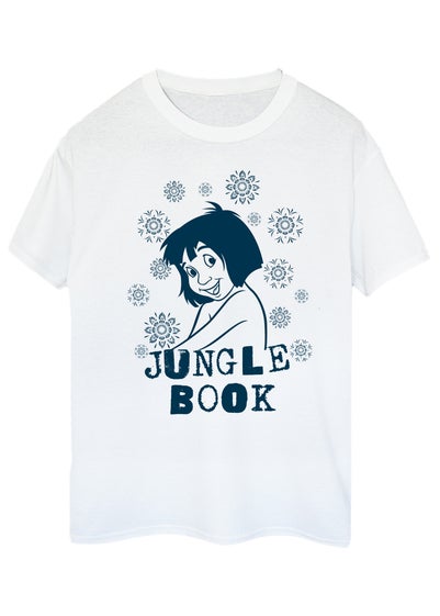 Disney Jungle Book Mowgli Flowers Women White Boyfriend Fit T-Shirt