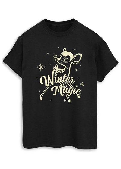 Disney Bambi Winter Magic Women Black Boyfriend Fit T-Shirt