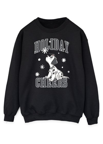 Disney 101 Dalmatians Spot Snowfall Holiday Cheers Women Black Sweatshirt