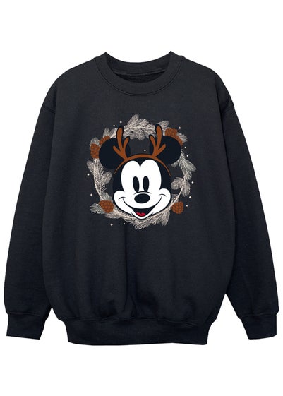 Disney Mickey Mouse Reindeer Wreath Boys Black Sweatshirt (3-13 Years)