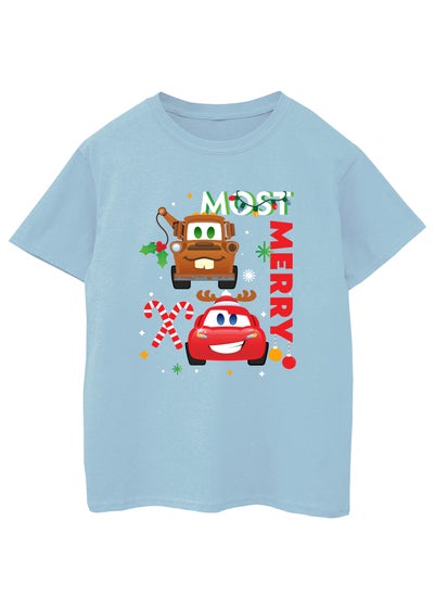 Disney Cars Christmas Most Merry Kids  Baby Blue T-Shirt (3-13 Years)