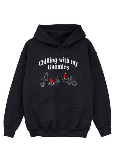 Christmas Chilling Gnomies Kids Black Hoodie (3-13 Years)