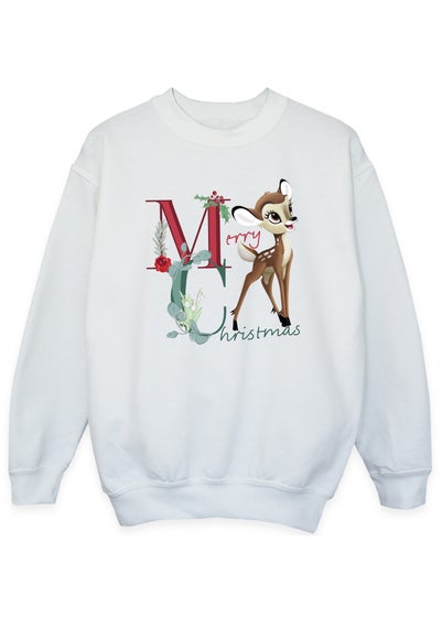 Disney Bambi Merry Christmas Girls White Sweatshirt (3-13 Years)