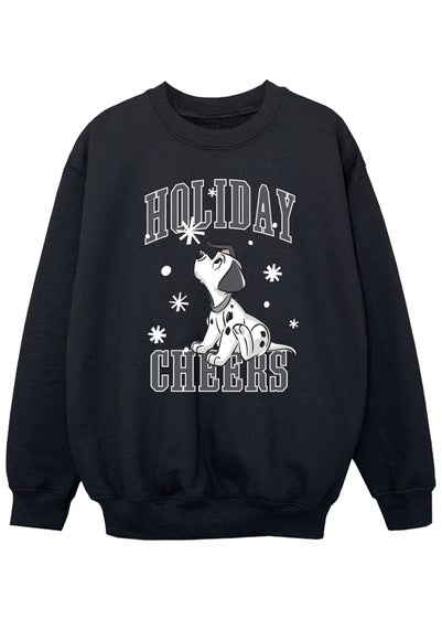 Disney 101 Dalmatians Spot Snowfall Holiday Cheers Girls Black Sweatshirt (3-13 Years)