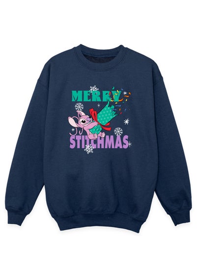 Disney Lilo & Stitch Merry Stitchmas Cracker Angel Girls Navy Sweatshirt (3-13 Years)