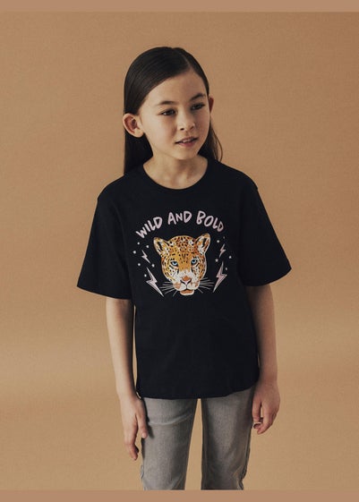 Name It Girls Black Leopard T-Shirt (6-12yrs)