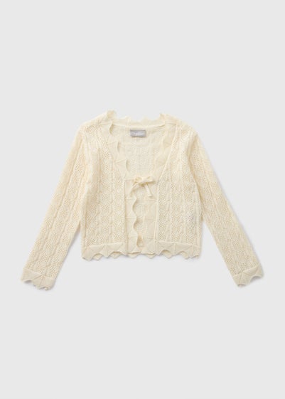 Girls Cream Tie Crochet Cardigan (7-15yrs)