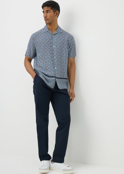 Blue Tile Print Short Sleeve Shirt