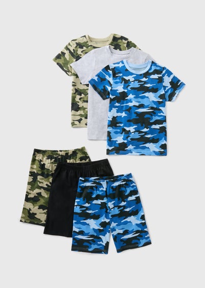 3 Pack Boys Multicolour Camo T-Shirt & Shorts Set (4-13yrs)