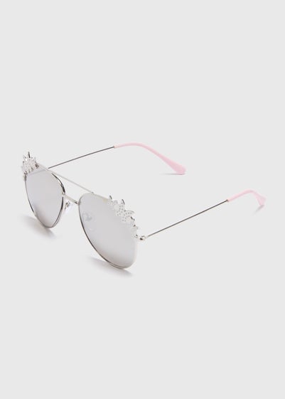 Girls Silver Butterfly Sunglasses