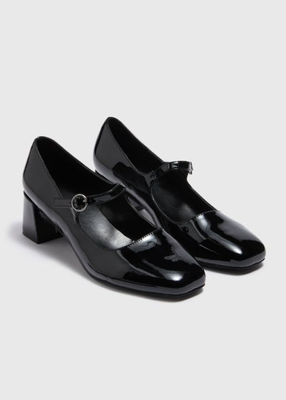 Black Mary Jane Block Heel Shoes