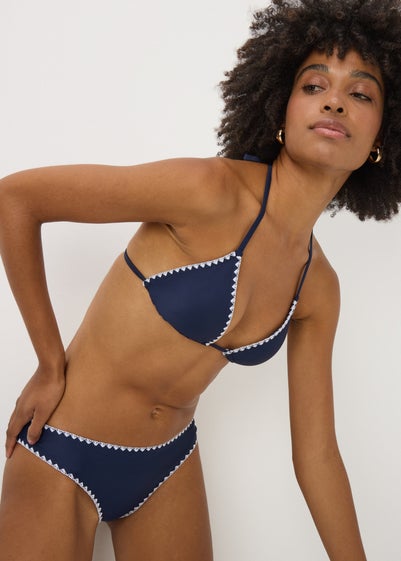 Navy Whip Stitch Triangle Bikini Top
