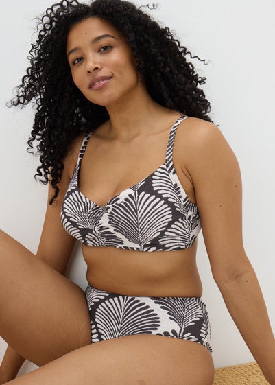 DD+ Black Mono Shell Print Midi Bikini Bottoms