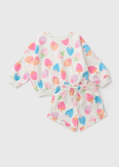 Girls Cream Strawberry Sweatshirt & Shorts Set (1-7yrs)