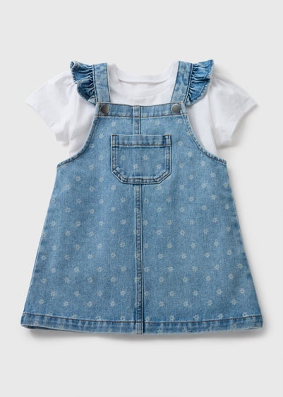 Girls Blue Denim Flower Top & Pinafore Set (1-7yrs)