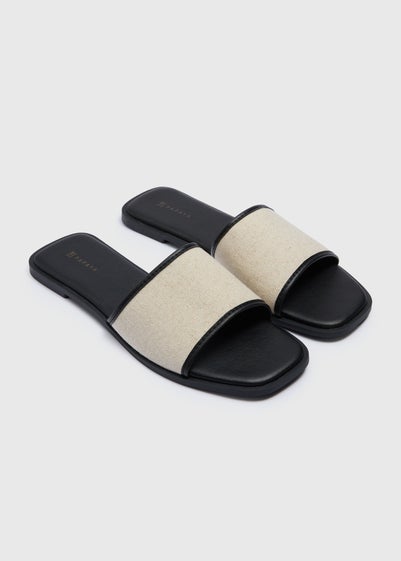 Black Linen Look Mule Sandals