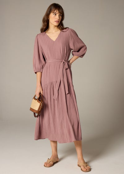 Et Vous Pink Textured V-Neck Midi Dress