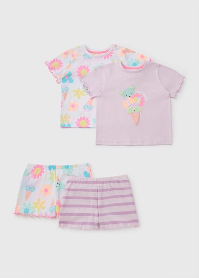 Girls 2 Pack Ice Cream Pyjama Sets (1-7yrs)
