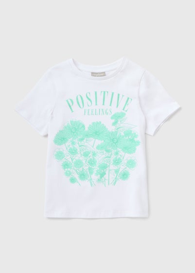 Girls White Positive Feelings T-Shirt (7-15yrs)