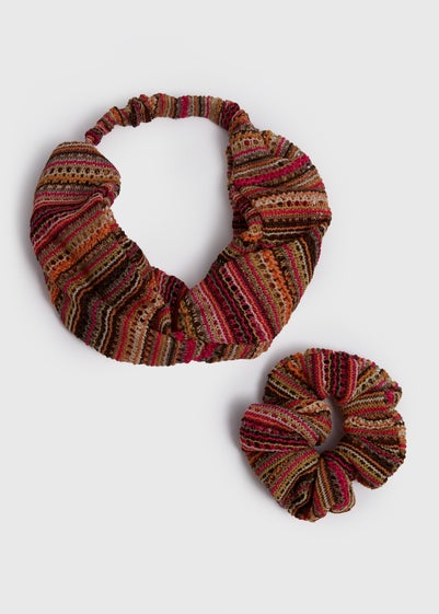 2 Pack Multicolour Crochet Headband & Scrunchie Set
