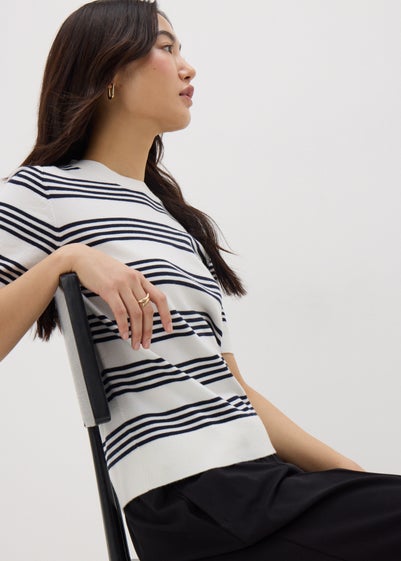 Et Vous Ivory Stripe Short Sleeve Jumper