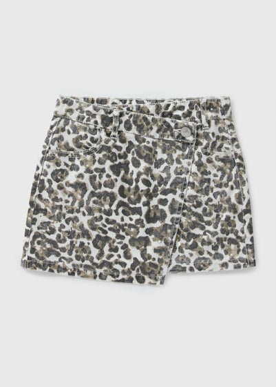 Girls Brown Animal Print Wrap Mini Skirt (7-15yrs)