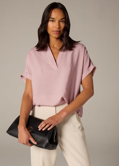 Et Vous Pink Airflow Collared V-Neck Blouse