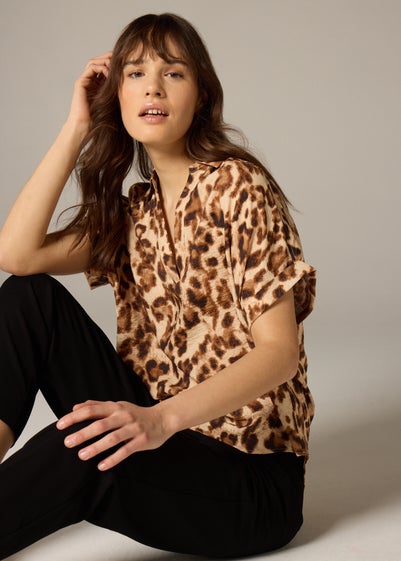 Et Vous Brown Leopard Print Airflow Blouse