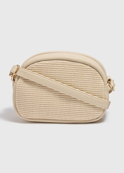 Cream Straw Camera Cross Body Bag