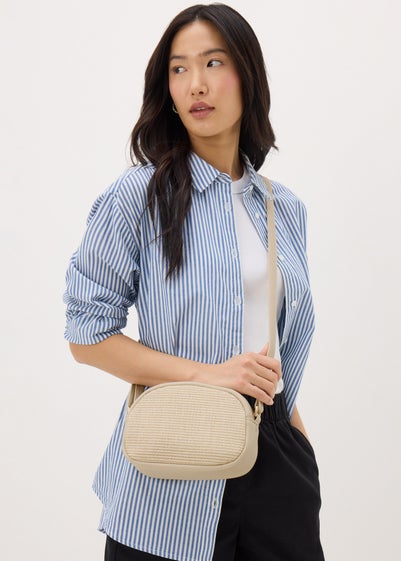 Cream Straw Camera Cross Body Bag