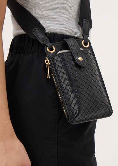 Black Weave Cross Body Phone Bag