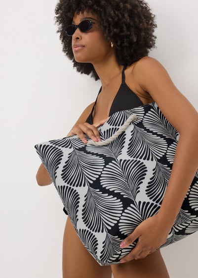 Black Monochrome Rope Beach Bag